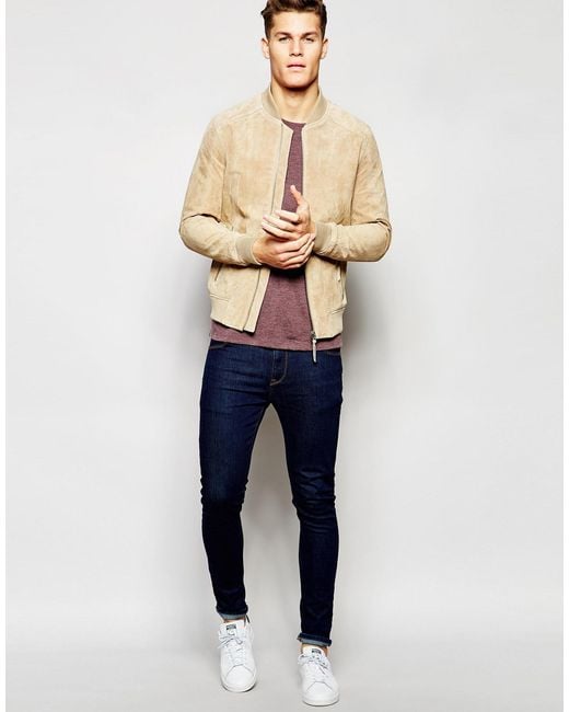 Esprit Suede Bomber Jacket Beige in Natural for Men Lyst