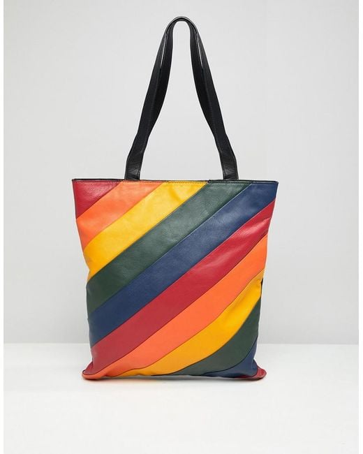 Warehouse Leather Per Bag In Rainbow Stripe Lyst Warehouse Multicolor Leather Per Bag In Rainbow Stripe Lyst