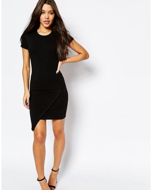 Halter Asymmetric Hem Short Sleeve Bodycon Dresses