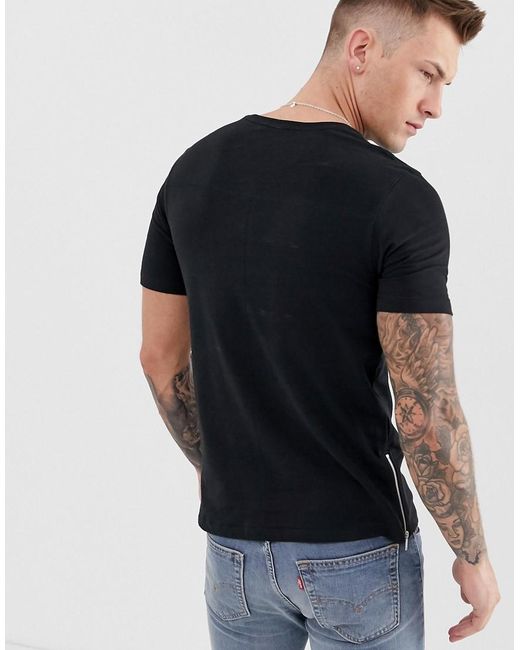 Jack & Jones Premium Side Zip Detail T-shirt In Black in Black for Men ...