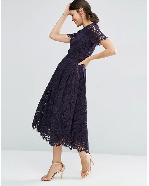  Asos  Lace Crop Top Midi Prom  Dress  Navy  in Blue  Lyst