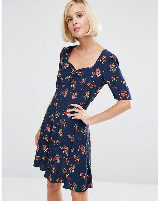 Asos 3/4 Sleeve Tea Dress With Sweetheart Neckline In Floral Print | Lyst