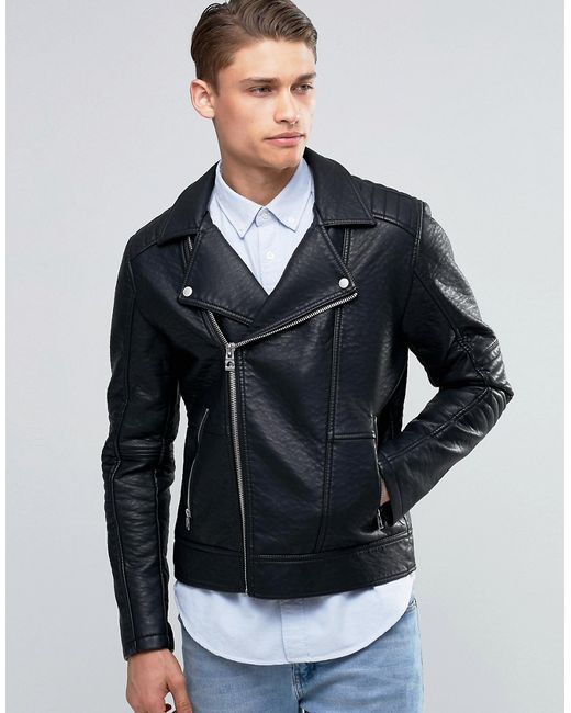 Esprit Faux Leather Biker Jacket in Black for Men | Lyst