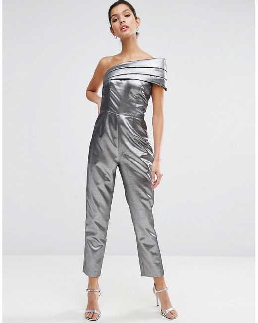Asos One Shoulder Jumpsuit In Metallic in Metallic Lyst
