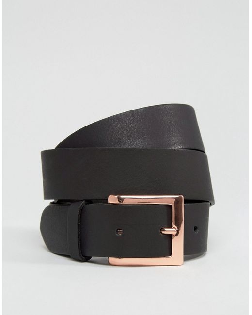 Asos Leather Rose Gold Buckle Waist And Hip Belt in Black | Lyst
