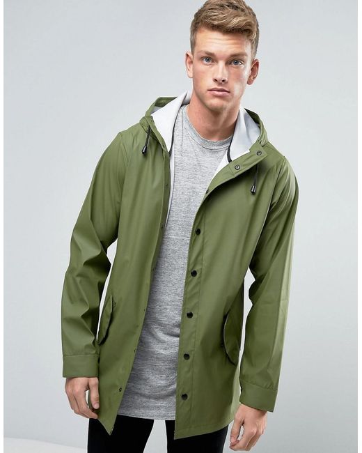 Asos Shower Resistant Rain Coat In Khaki in Green for Men | Lyst