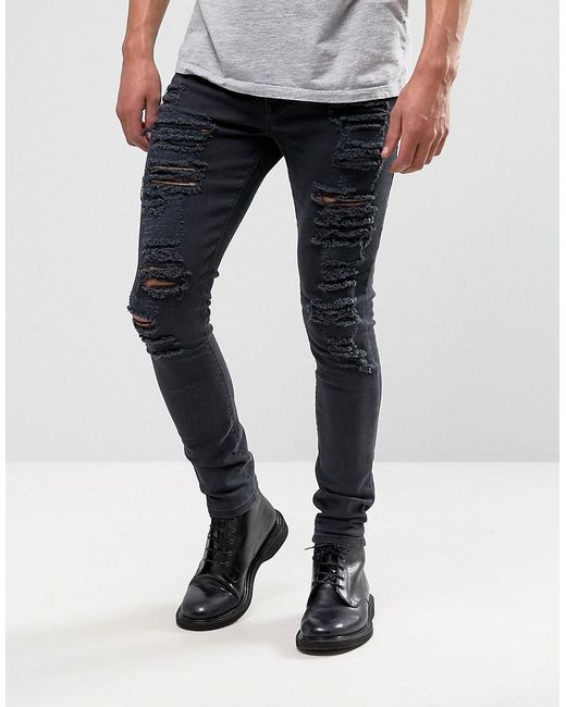 Asos Super Skinny Jeans With Extreme Rips in Black for Men - Save 43% ...