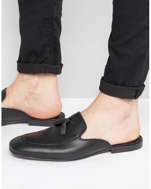 Asos Mule Dress Slippers In Black Leather in Black for Men | Lyst