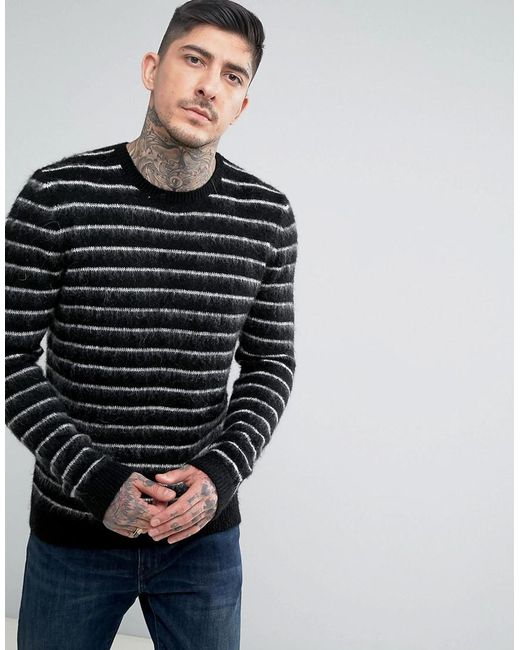 Lyst - Asos Mohair Wool Blend Jumper With Contrast Stripes In ...