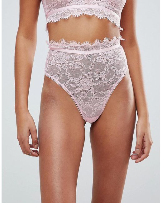 Lyst Asos Eyelash Lace Highwaist Thong In Pink