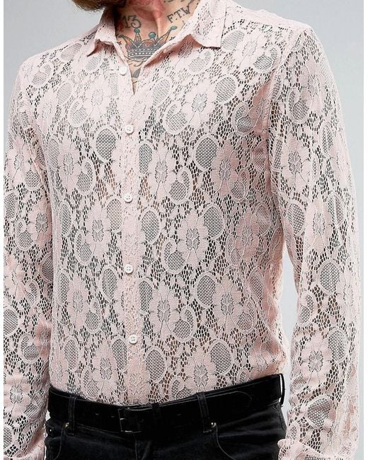 Asos Regular Fit Lace Shirt In Pink in Pink for Men Lyst