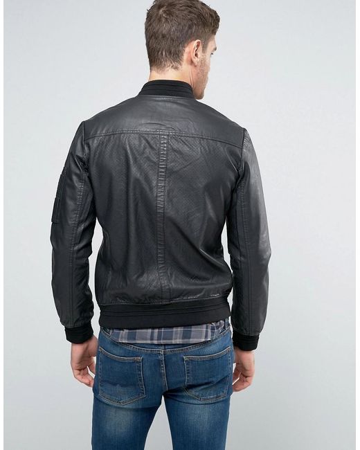 Wrangler Faux Leather Perforated Er Jacket In Black For Men Lyst Wrangler Black Faux Leather Perforated Er Jacket For Men Lyst