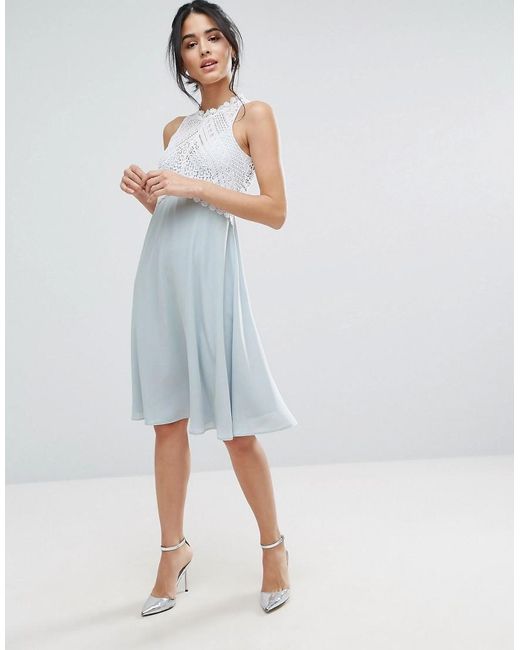 Elise ryan Midi Dress With Crochet Lace Bodice in Blue | Lyst Elise ryan Midi Dress With Crochet Lace Bodice in Blue | Lyst