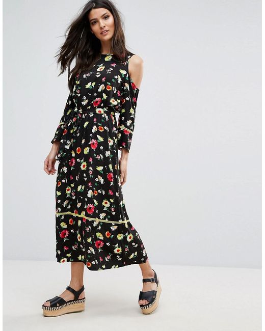Warehouse | Warehouse Cold Shoulder Button Front Midi Dress