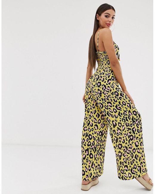 River Island Beach Jumpsuit In Neon Leopard Print In Black