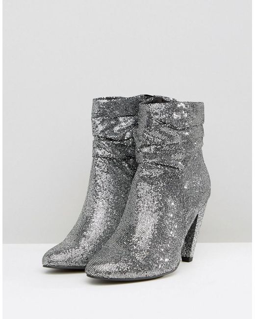 Lyst - New Look Wide Fit Silver Glitter Boots in Metallic