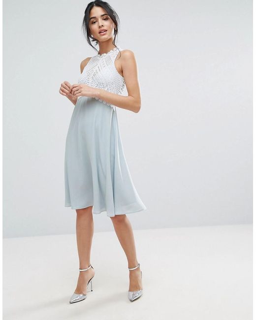 Elise ryan Sweetheart Midi Dress With Lace Bodice in Blue | Lyst