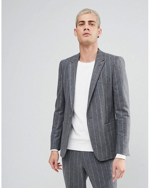 Lyst - Asos Skinny Blazer In Wool Mix Gray Pinstripe in Gray for Men