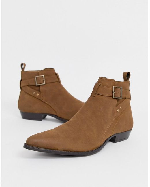 asos design chelsea boots in tan faux suede