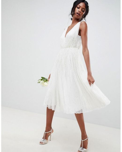 Lyst Asos Waterfall Sequin Midi Wedding Dress In White Asos White Waterfall Sequin Midi Wedding Dress Lyst