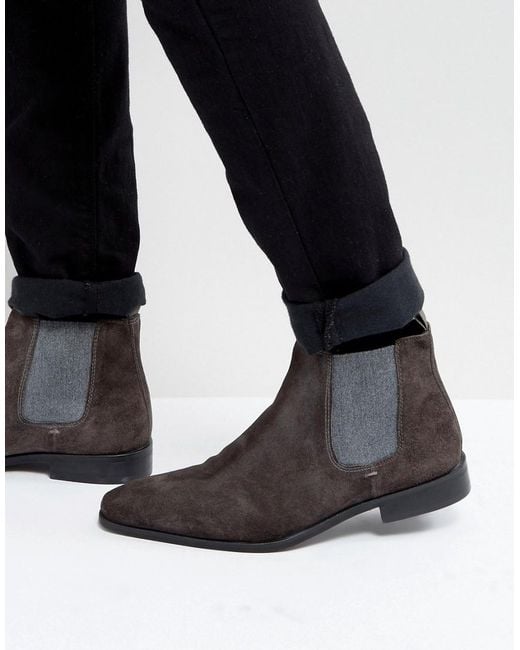 Lyst - Dune Chelsea Boots In Charcoal Suede in Gray for Men