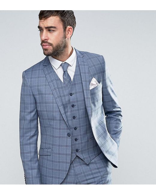 Lyst - Heart & dagger Slim Suit Jacket In Summer Wedding Check in Blue ...