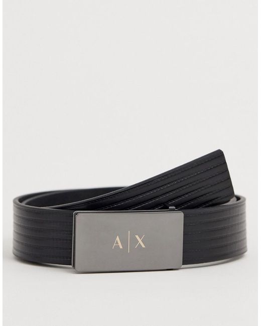 Lyst Armani Exchange Leather Logo Buckle Belt In Black in Black for Men