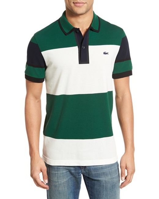 Lacoste Colorblock Stripe Pique Polo in Blue for Men (NAVY