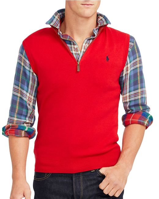 Polo ralph lauren Half-zip Supima Cotton Vest in Red for Men - Save 50% ...