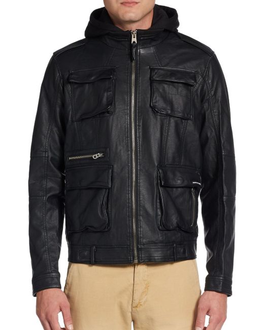 Members only Faux Leather Hooded Field Jacket in Black for Men | Lyst