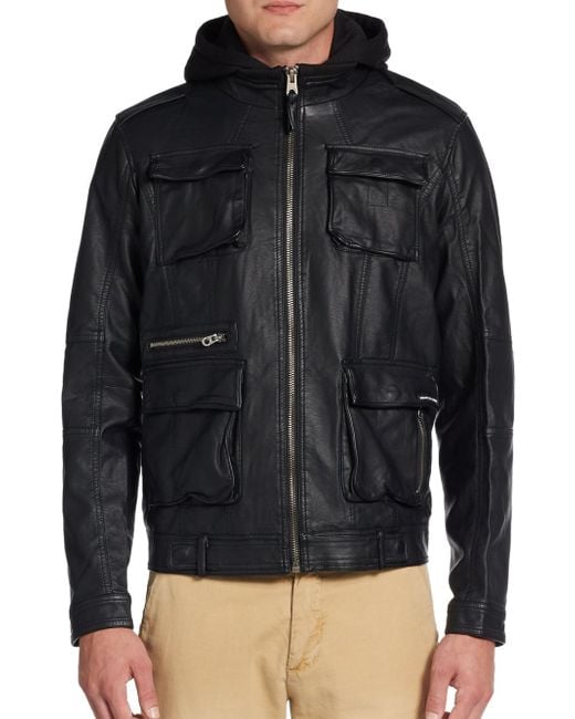 Members only Faux Leather Hooded Field Jacket in Black for Men - Save ...