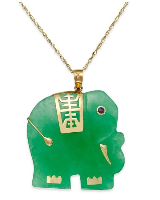 Macy&#39;s Dyed Jade Elephant Pendant Necklace In 14k Gold (25mm) in Gold (Yellow Gold) - Save 55% ...