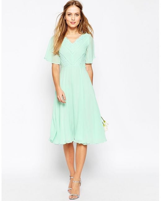  Asos  Wedding  Lace And Pleat Midi Dress  in Green Mint  Lyst