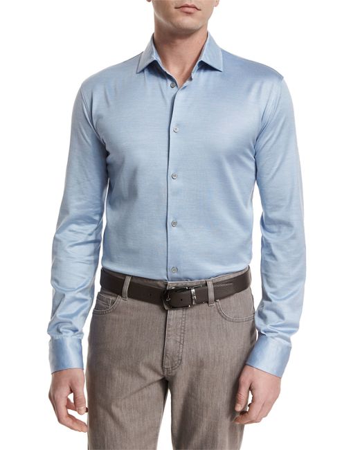 Ermenegildo zegna Cotton/silk Long-sleeve Sport Shirt in Blue for Men | Lyst