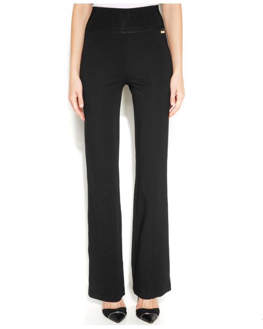 Calvin klein Pull-on Wide-waistband Knit Pants in Black | Lyst