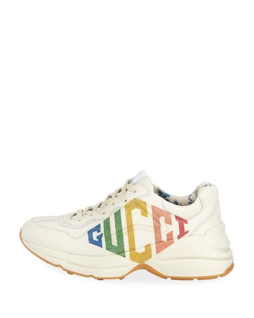 gucci ivory rhyton rainbow glitter sneakers
