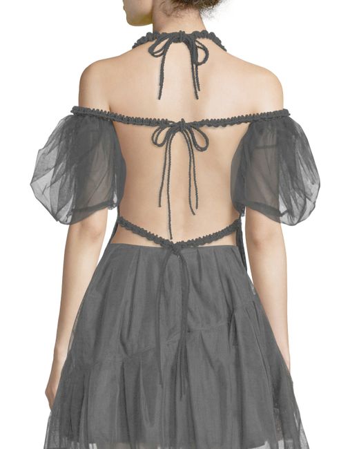 rocha cold shoulder tulle rope back top in gray black save 41 lyst rocha cold shoulder tulle rope back top in gray black save 41 lyst