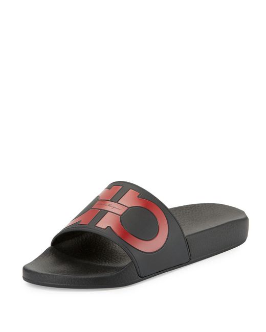 black and white ferragamo slides