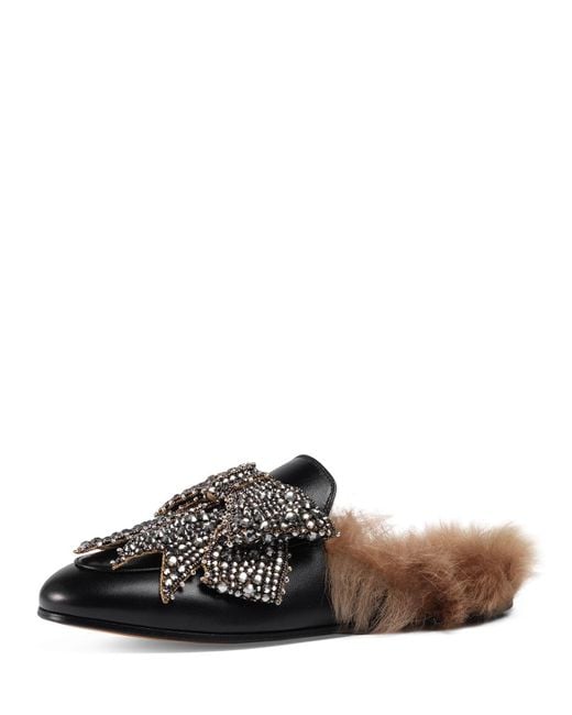 gucci black mules with fur