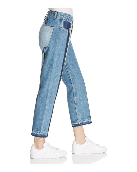 Rag & bone Two-tone Crop Jeans In Magnolia in Blue | Lyst