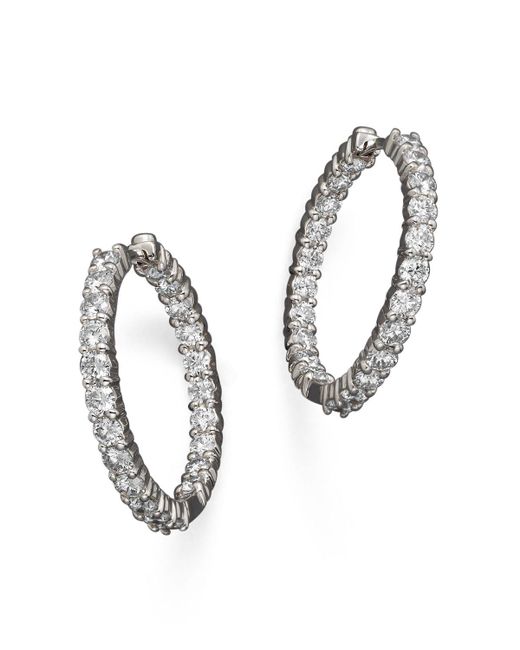 Roberto coin 18k White Gold Diamond Inside-out Hoop Earrings in White ...