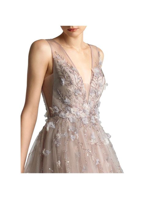 basix feather embellished gown