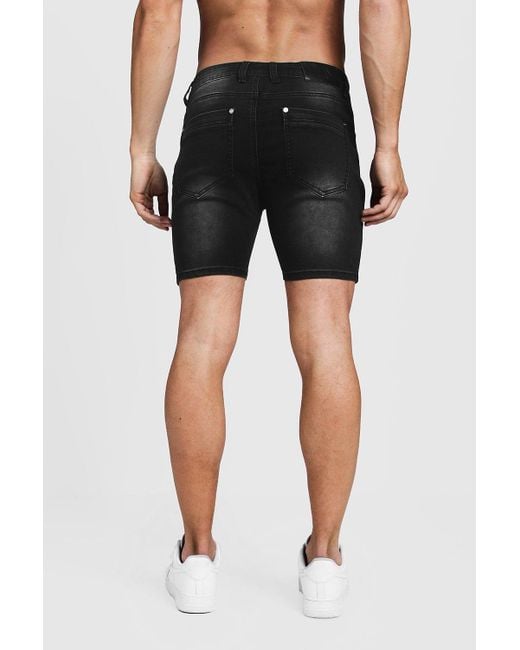 Boohoo Skinny Fit Denim Shorts With Distressing in Black for Men Lyst
