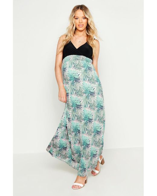 Boohoo Maternity Tropical Print Maxi Dress in Blue - Lyst
