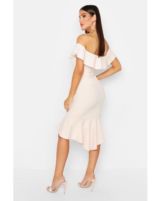 boohoo white off shoulder dress