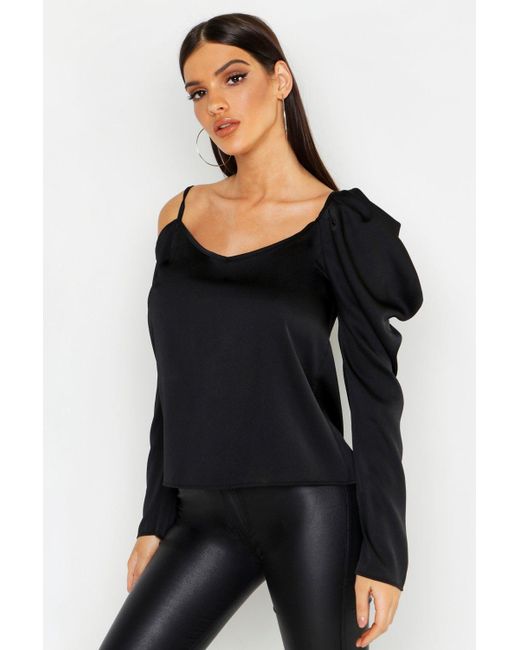 Boohoo Woven One Shoulder Puff Sleeve Top Lyst
