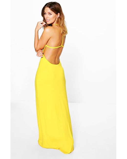 Boohoo Amy Strappy Back Maxi Dress in Yellow | Lyst