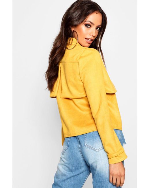 Download Boohoo Mock Horn Button Suede Trucker Jacket - Lyst