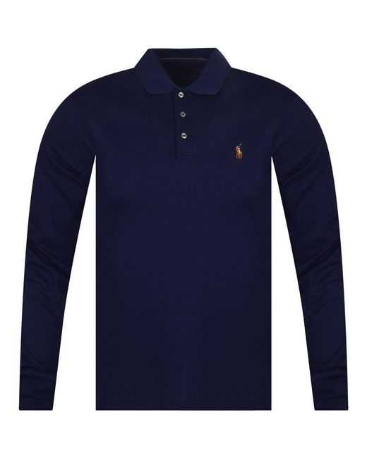 Download Lyst - Polo Ralph Lauren Navy Logo Long Sleeve Polo Shirt ...