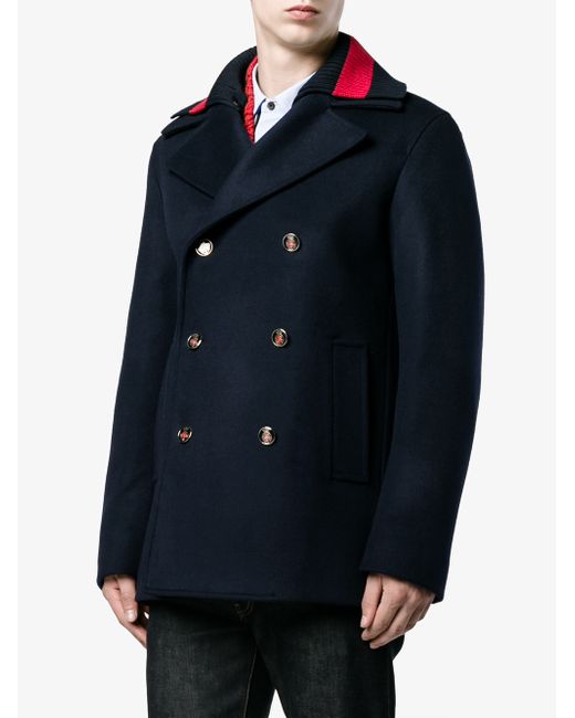 Gucci Web Collar Peacoat in Blue for Men - Save 10% | Lyst